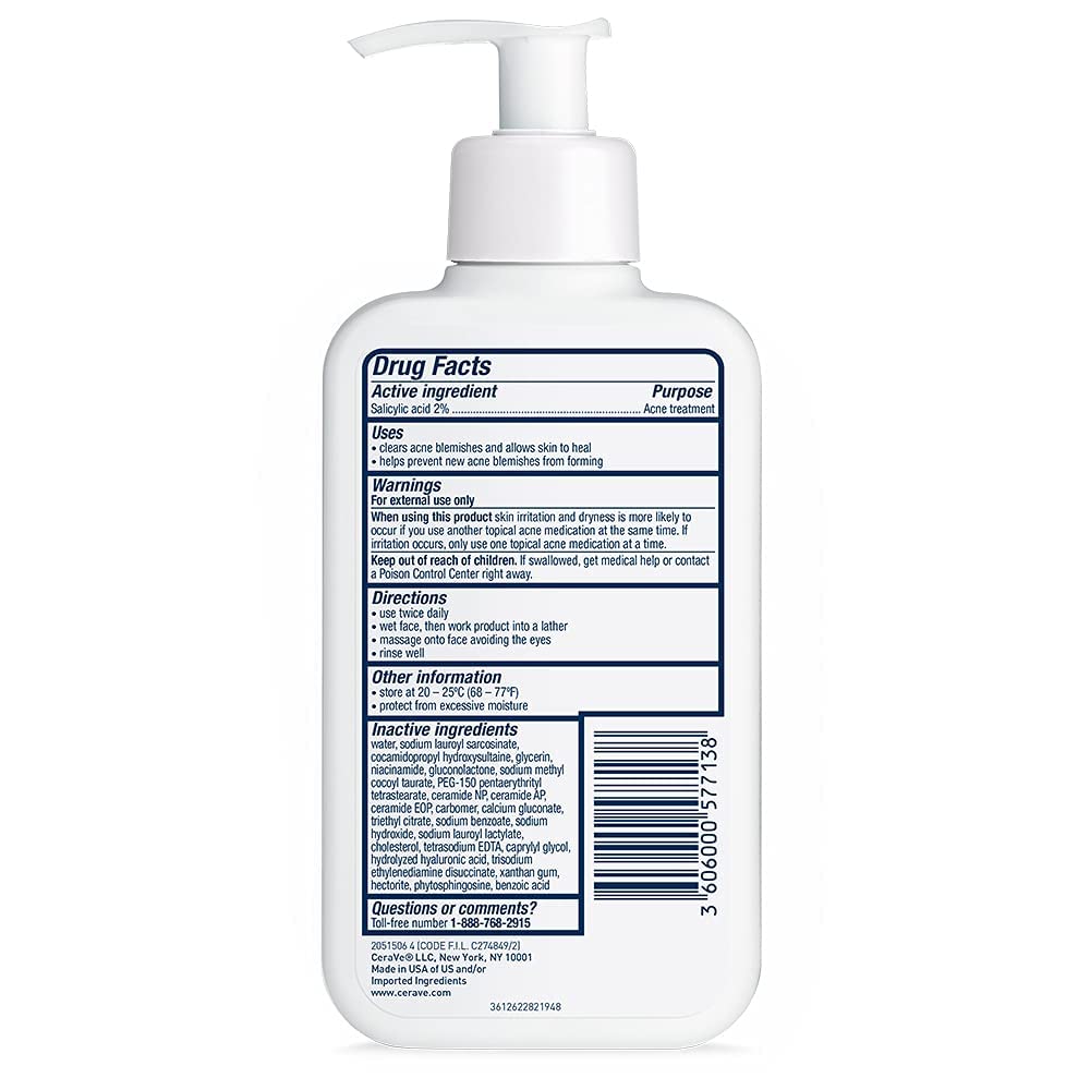 CeraVe Acne Control Cleanser, 2% Salicylic Acid Treatment Formulated With Niacinamide + Ceramides + Oil Absorbing Clay, Gentle Face Wash Helps Clear & Prevent Acne, Fragrance Free, 16 Ounce