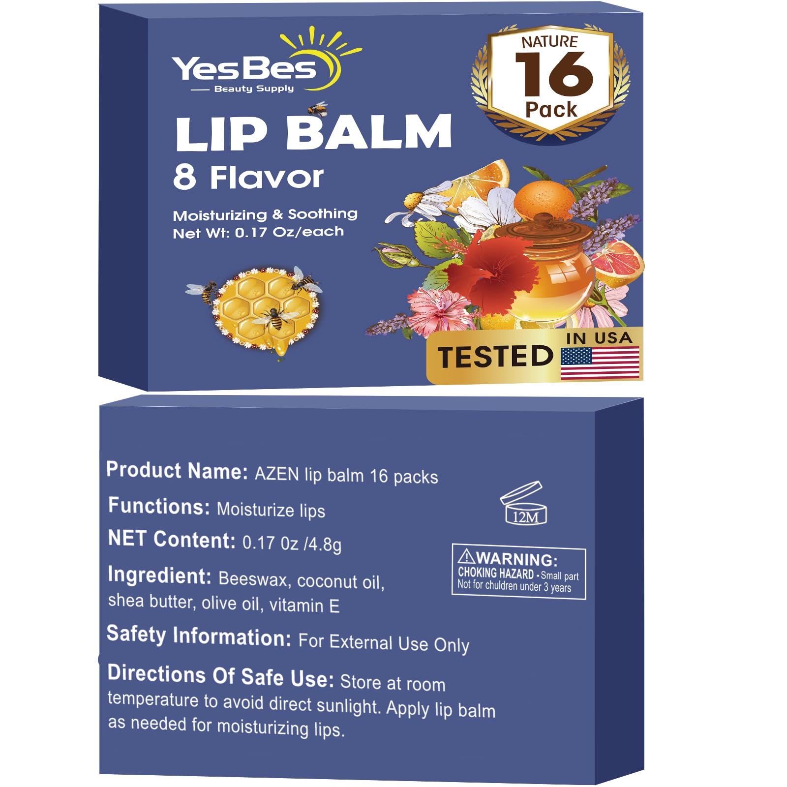 YesBes 32 Pack Lip Balm, Natural Lip Balm Bulk with Vitamin E and Coconut Oil, Moisturizing Lip Balms for Dry Cracked Lips, Lip Balms for Mothers Day Gifts Stocking Stuffers - 8 Flavors