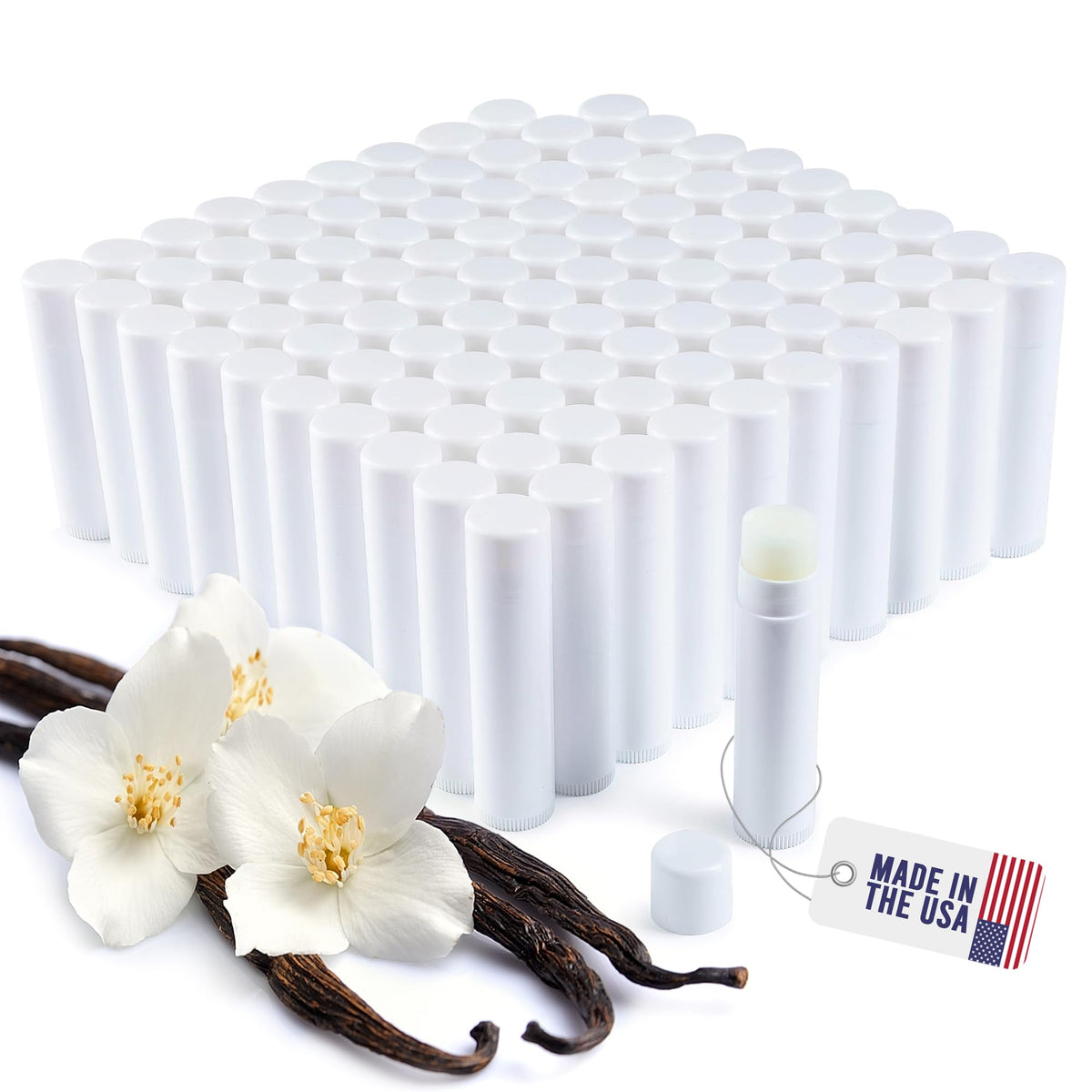 Lip Balm Bulk Unlabeled - Made in USA Bulk- Natural Ingredients Vitamin E Shea Butter - Custom Bulk For Party & Wedding Favors (50 Count, Vanilla)