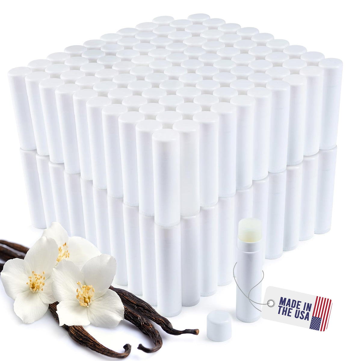 Lip Balm Bulk Unlabeled - Made in USA Bulk- Natural Ingredients Vitamin E Shea Butter - Custom Bulk For Party & Wedding Favors (50 Count, Vanilla)