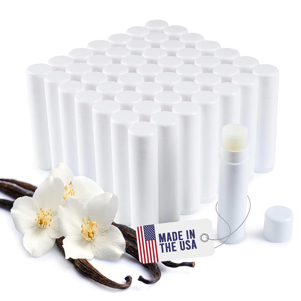 Lip Balm Bulk Unlabeled - Made in USA Bulk- Natural Ingredients Vitamin E Shea Butter - Custom Bulk For Party & Wedding Favors (50 Count, Vanilla)