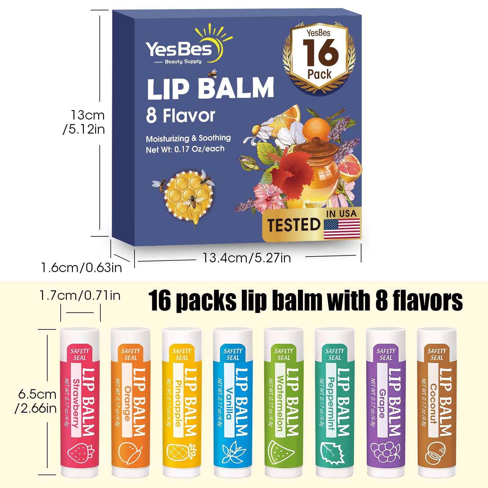 YesBes 32 Pack Lip Balm, Natural Lip Balm Bulk with Vitamin E and Coconut Oil, Moisturizing Lip Balms for Dry Cracked Lips, Lip Balms for Mothers Day Gifts Stocking Stuffers - 8 Flavors