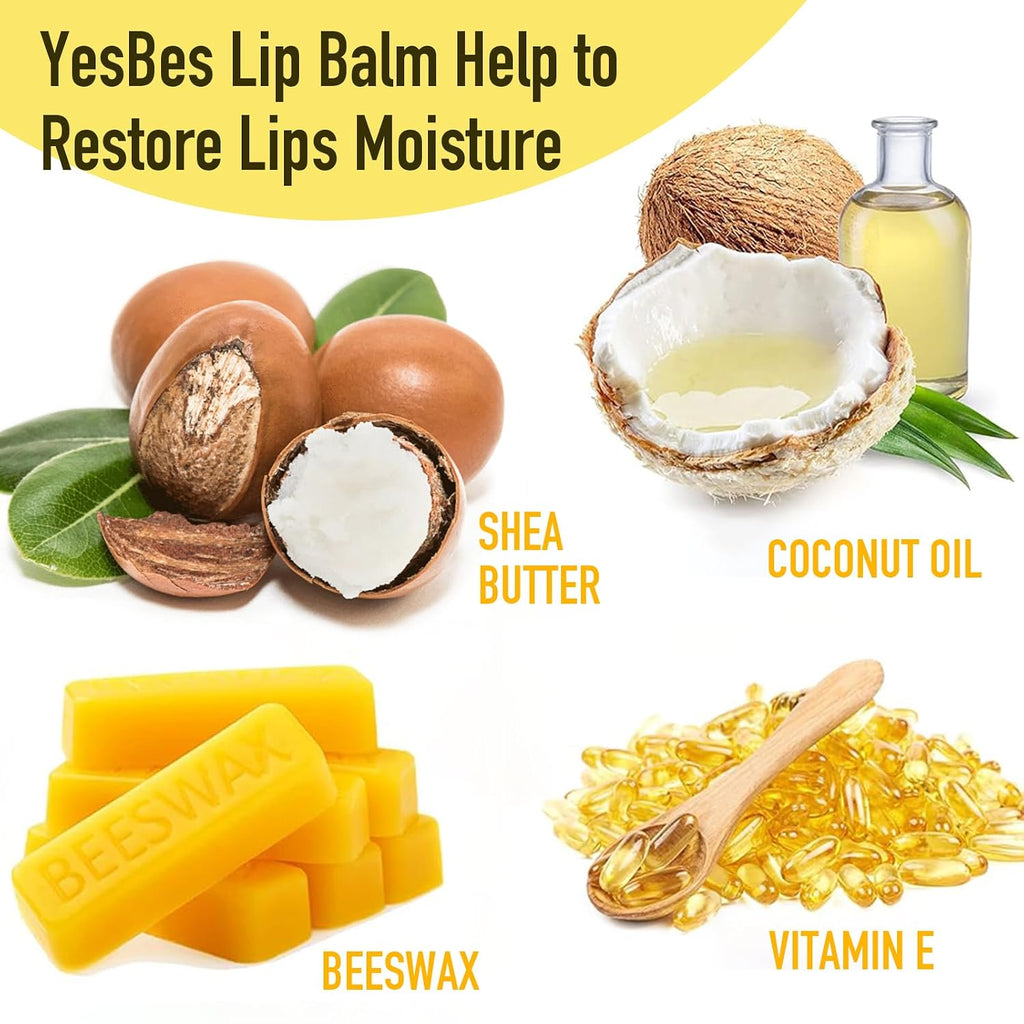 YesBes 32 Pack Lip Balm, Natural Lip Balm Bulk with Vitamin E and Coconut Oil, Moisturizing Lip Balms for Dry Cracked Lips, Lip Balms for Mothers Day Gifts Stocking Stuffers - 8 Flavors
