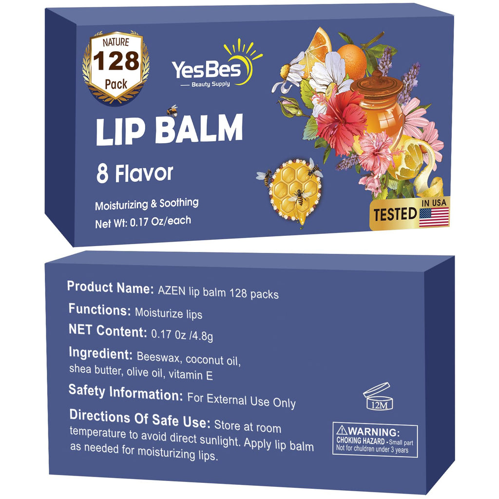 YesBes 32 Pack Lip Balm, Natural Lip Balm Bulk with Vitamin E and Coconut Oil, Moisturizing Lip Balms for Dry Cracked Lips, Lip Balms for Mothers Day Gifts Stocking Stuffers - 8 Flavors