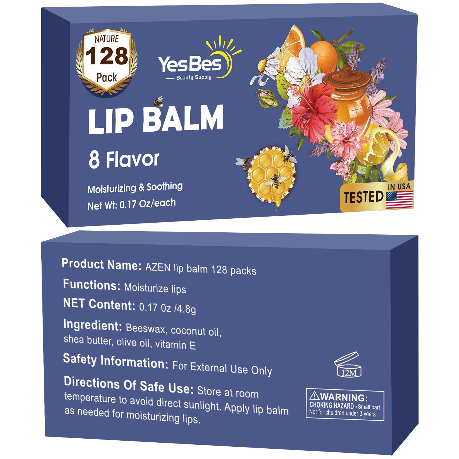 YesBes 32 Pack Lip Balm, Natural Lip Balm Bulk with Vitamin E and Coconut Oil, Moisturizing Lip Balms for Dry Cracked Lips, Lip Balms for Mothers Day Gifts Stocking Stuffers - 8 Flavors