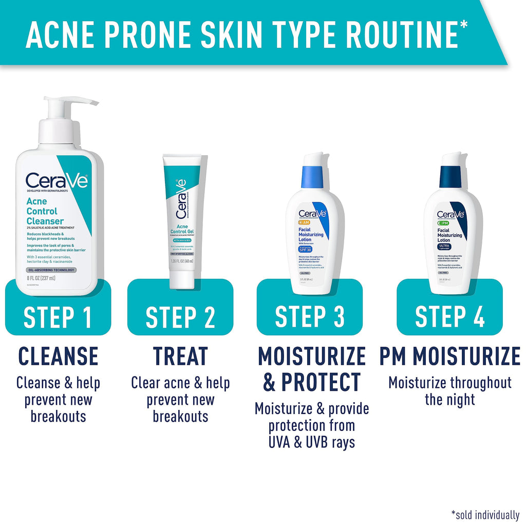 CeraVe Acne Control Cleanser, 2% Salicylic Acid Treatment Formulated With Niacinamide + Ceramides + Oil Absorbing Clay, Gentle Face Wash Helps Clear & Prevent Acne, Fragrance Free, 16 Ounce