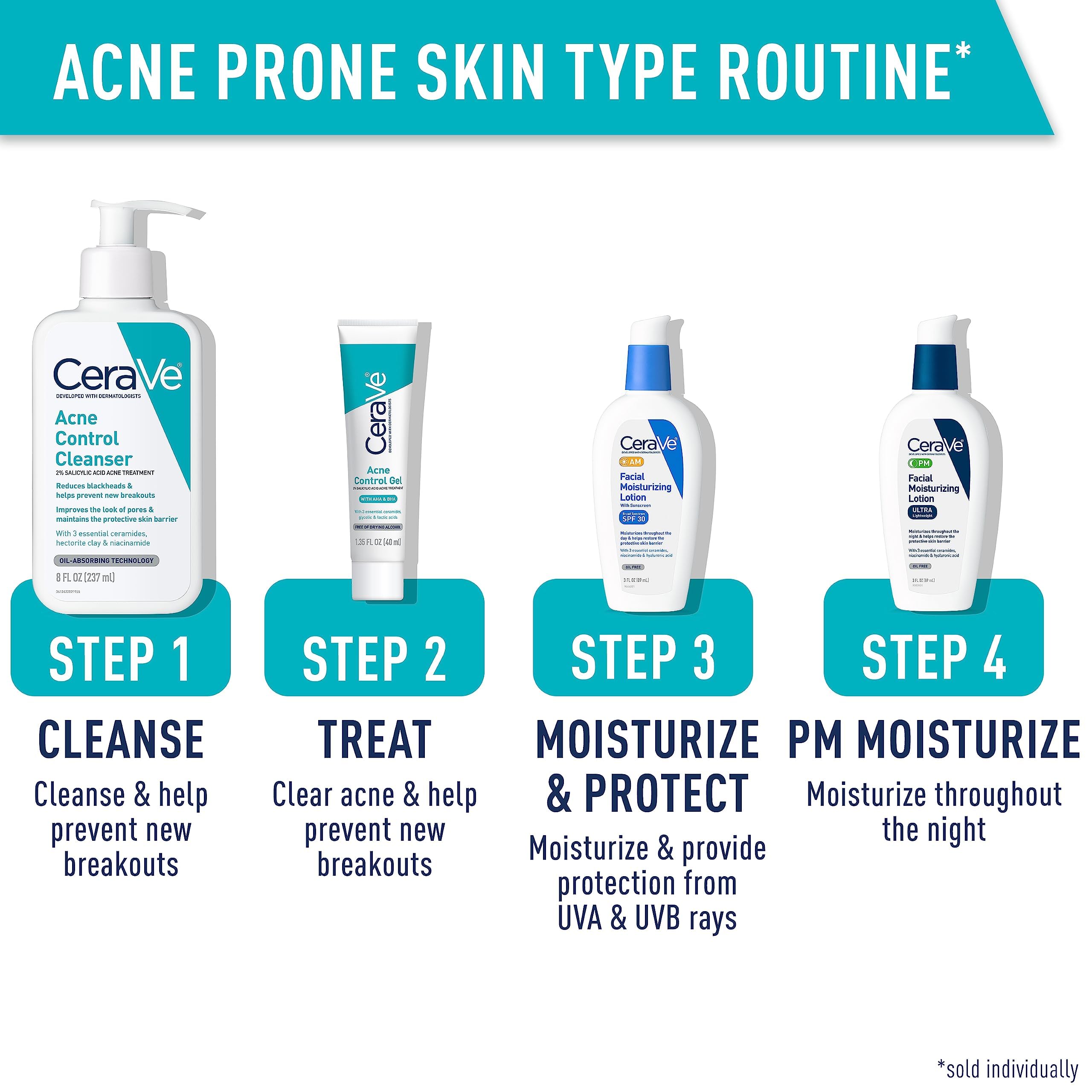 CeraVe Acne Control Cleanser, 2% Salicylic Acid Treatment Formulated With Niacinamide + Ceramides + Oil Absorbing Clay, Gentle Face Wash Helps Clear & Prevent Acne, Fragrance Free, 16 Ounce